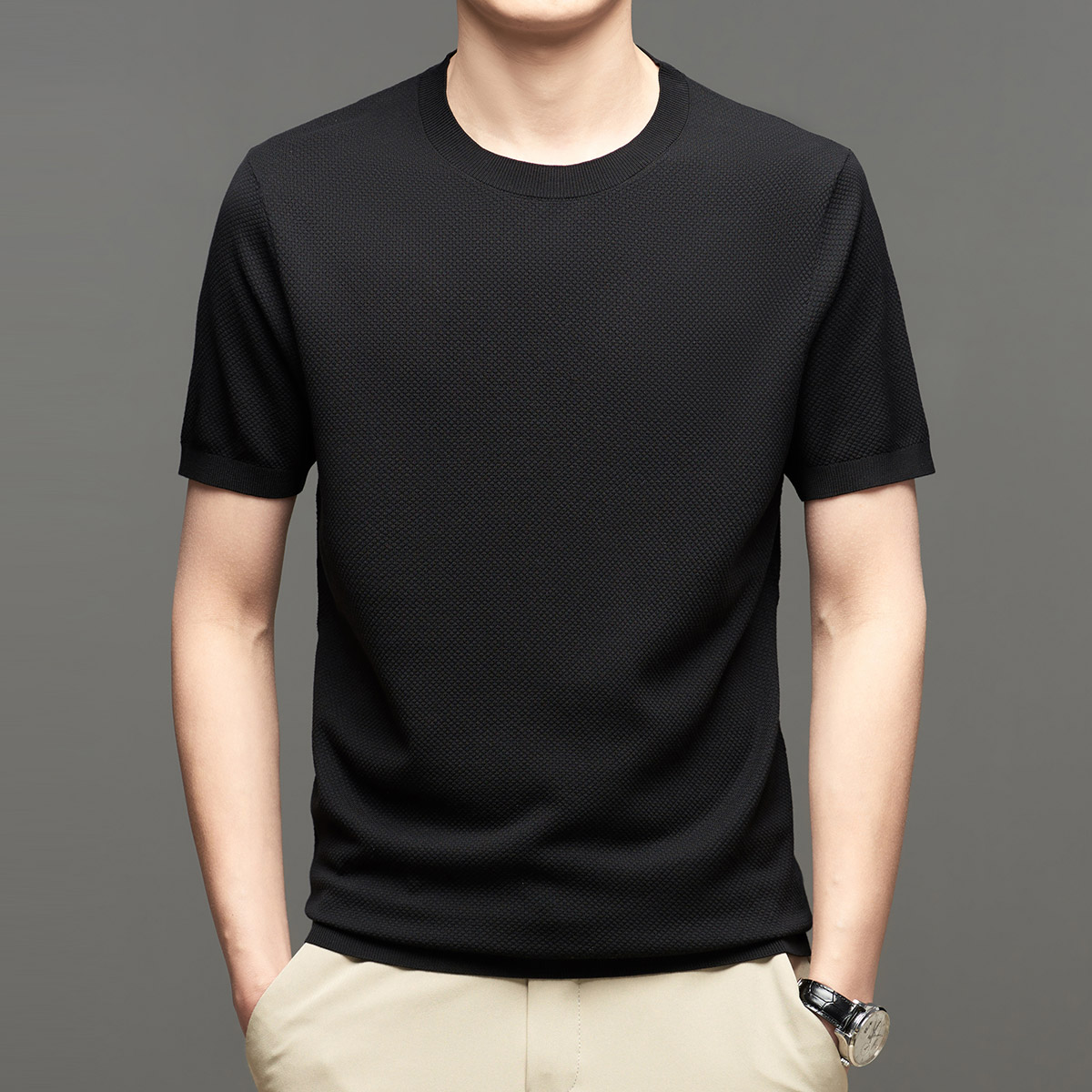 OD358: Áo thun nam dệt kim Tencel cổ tròn cao cấp Hàn Quốc