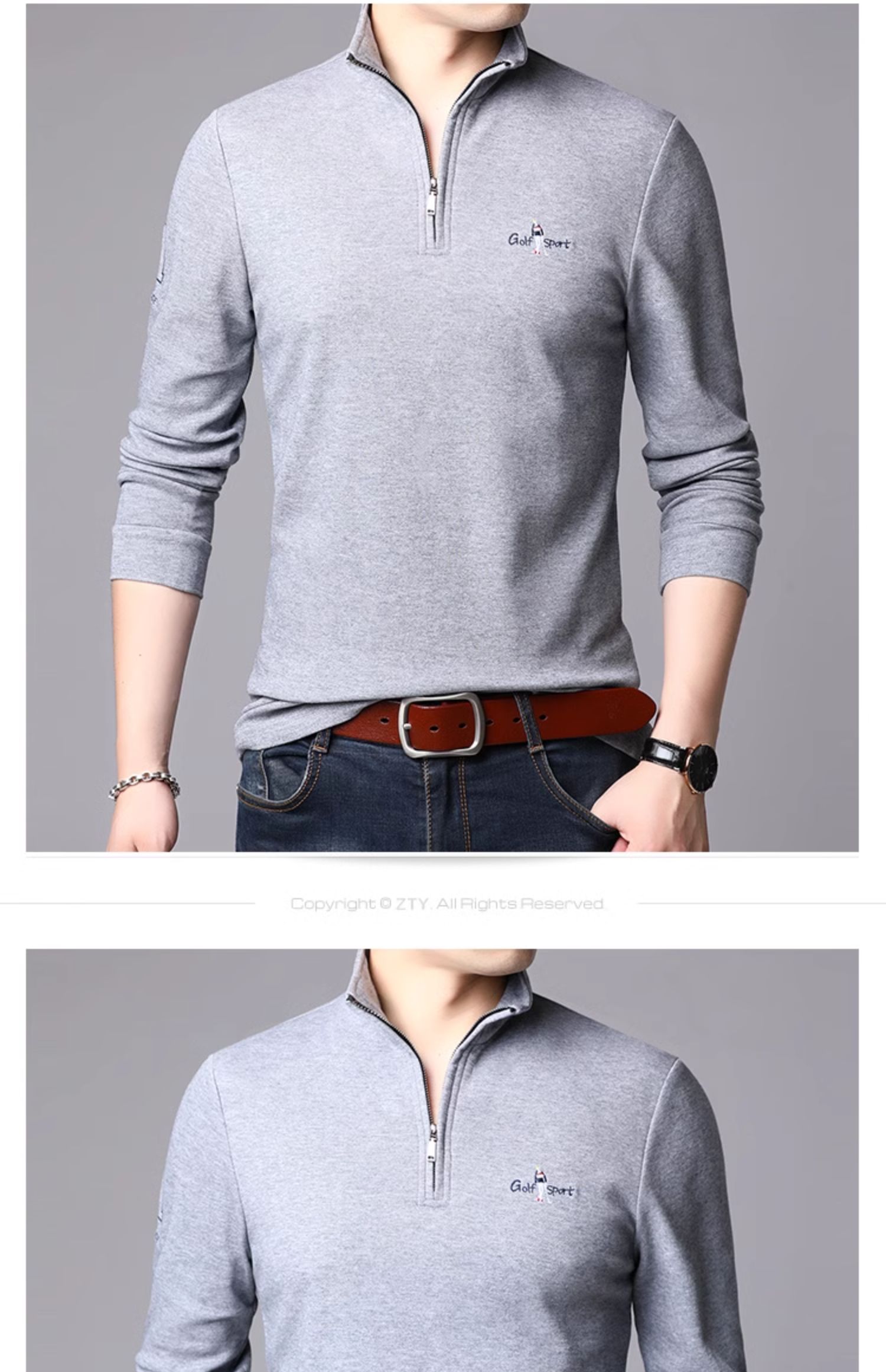 OD315: Áo sơ mi nam polo dài tay áo thun xuân thu cổ đứng