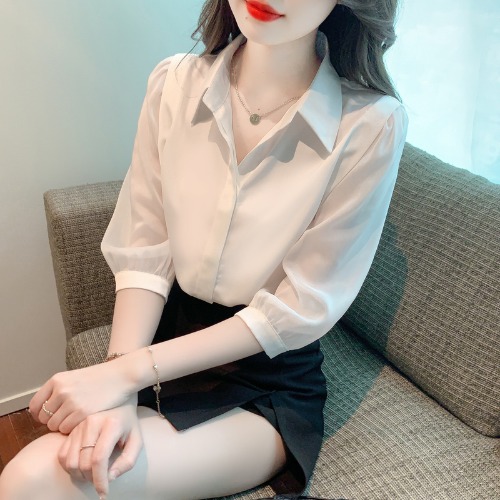 Mã B790: Áo sơ mi nữ voan cổ polo thời trang mùa hè