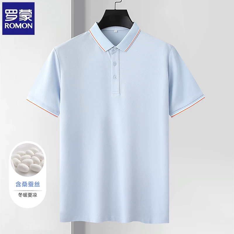 OH003: Áo polo ngắn tay bằng lụa Romon dành cho nam, kiểu dáng công sở
