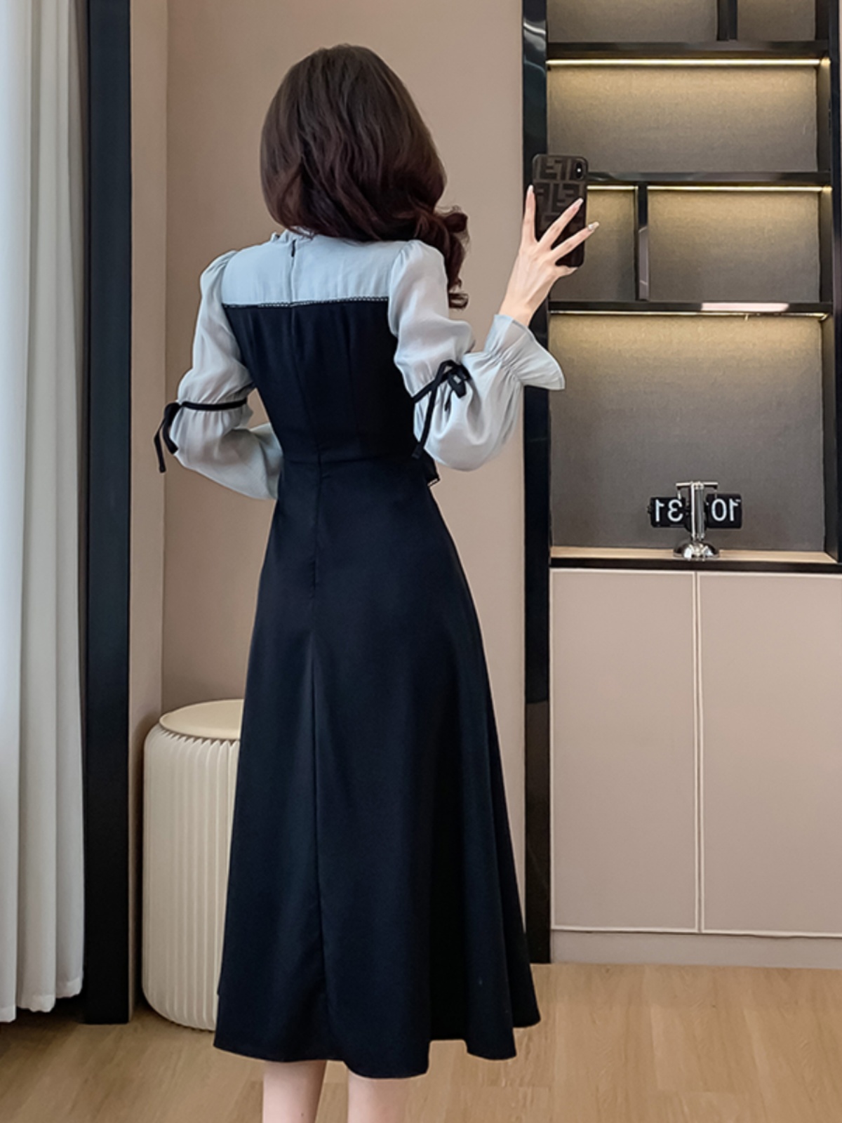 Mã B989: Đầm trà tay phồng cổ điển Pháp Hepburn khí chất thanh lịch cao cấp