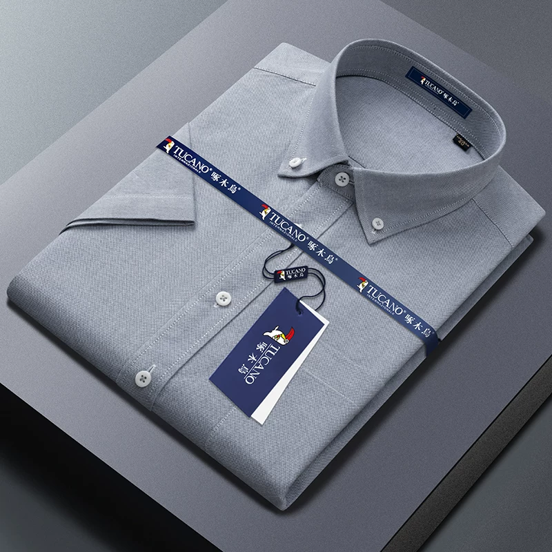 OH007: Áo sơ mi nam tay ngắn màu trắng chất liệu vải Oxford cotton nguyên chất