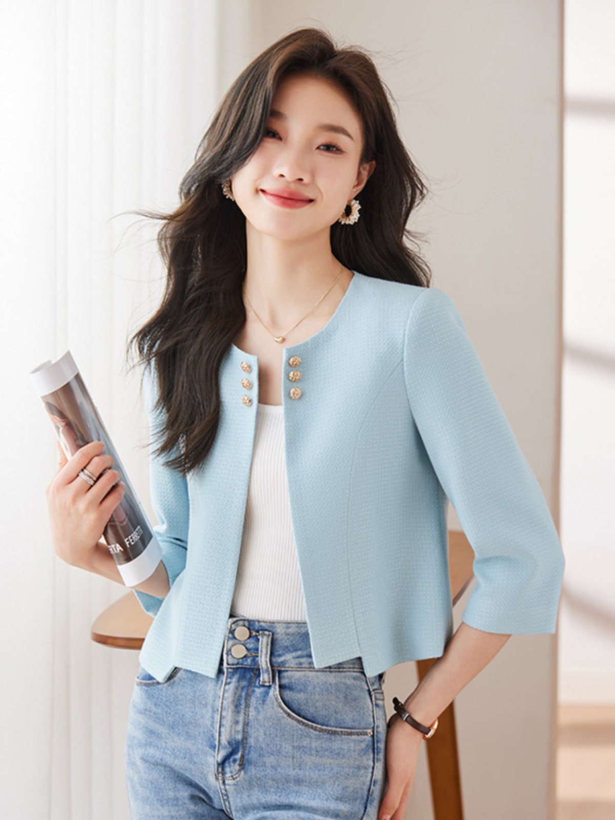 OE416: Áo khoác nữ nhỏ tay ngắn ba phần tư phong cách thời trang cho nữ