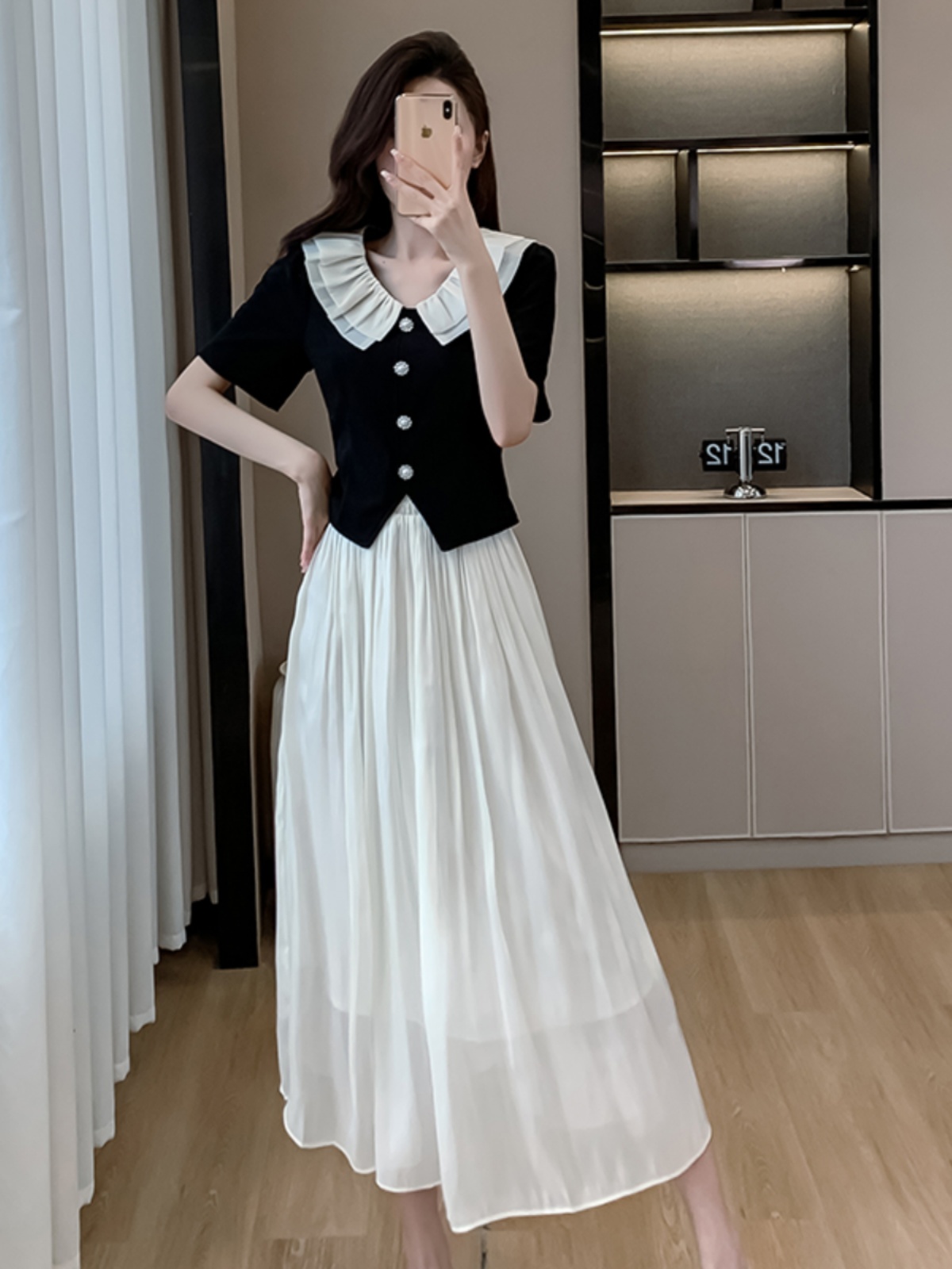 OD103: set áo váy cổ sen cao cấp