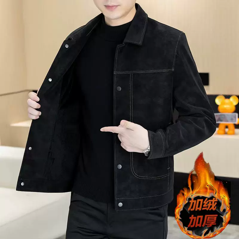 OH128: Áo khoác da lộn nam cao cấp dày dặn, lót lông cừu