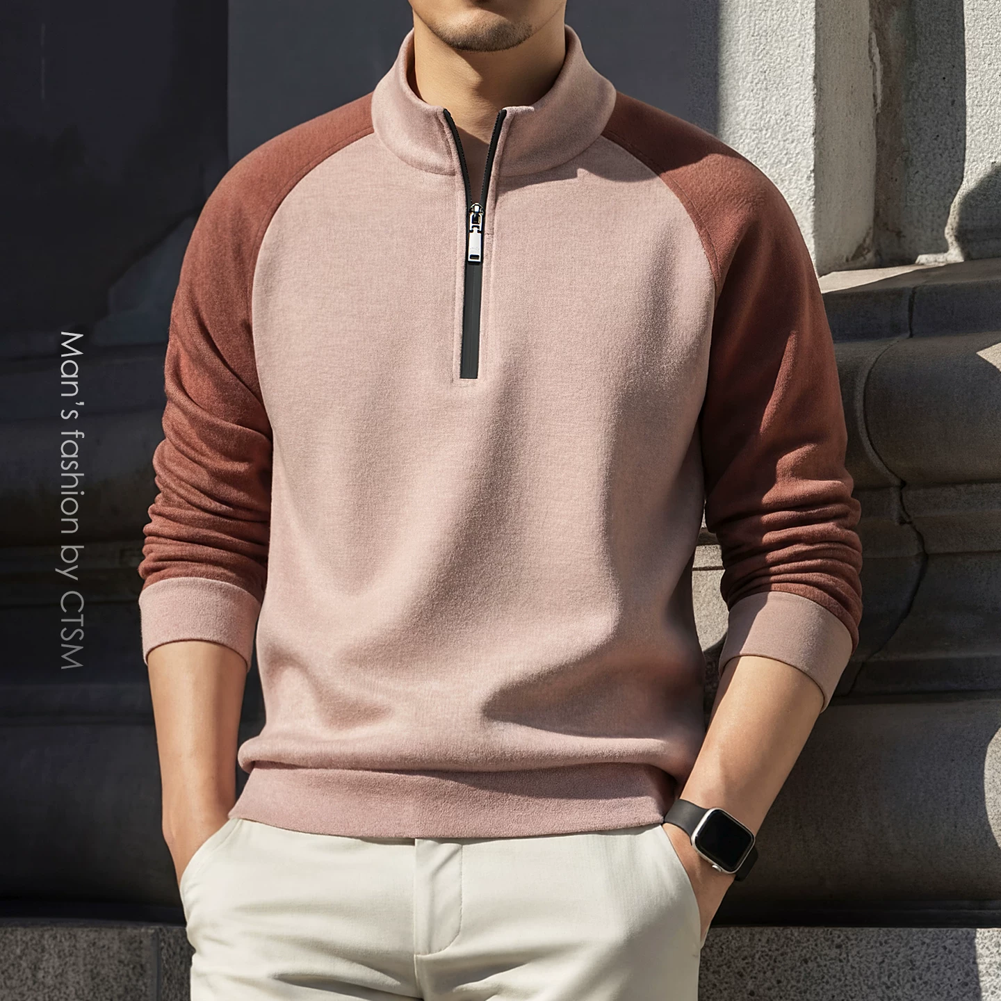 OH088: Áo sweatshirt nam cao cấp cổ đứng, khóa kéo nửa