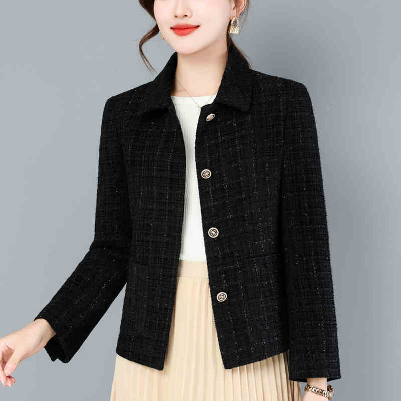 OC480: Áo khoác ngắn thiết kế nữ trung niên mùa xuân cardigan cổ bẻ