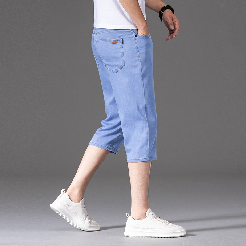 OE714: Quần short denim Tencel dài vừa phải nam cao cấp