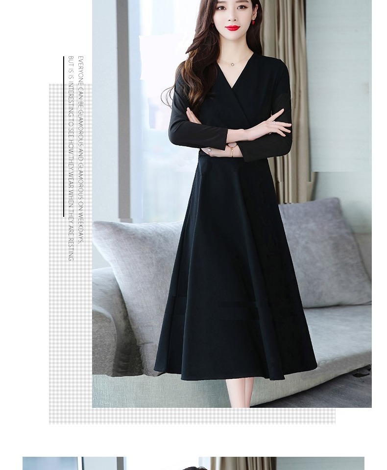 OD661: Đầm Nữ Xuân Thuváy dài qua gối Cổ Chữ V Màu Đen Thời Trang Cao Cấp