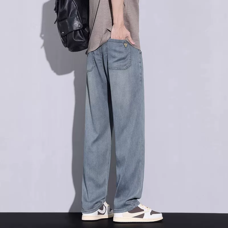 OE980: Quần jean denim Tencel nam, kiểu dáng mùa hè, chất liệu lụa băng