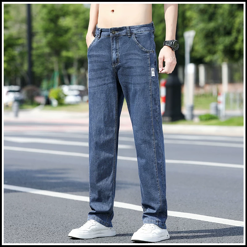 OE982: Quần jeans nam ống đứng dáng rộng, mỏng, co giãn