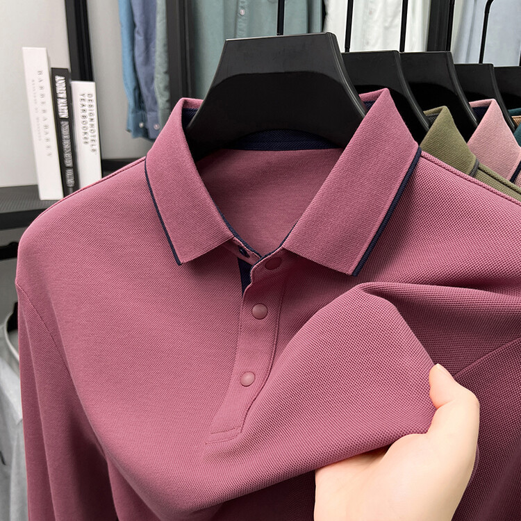 OE278: Áo thun nam cao cấp POLO ve áo giản dị mới 100% cotton dài tay