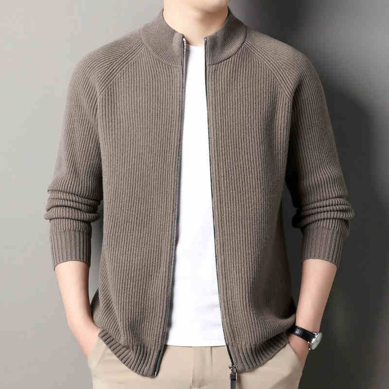 OC447: Áo Raglan len cardigan nam xuân thu cổ đứng màu trơn phong cách Hàn Quốc