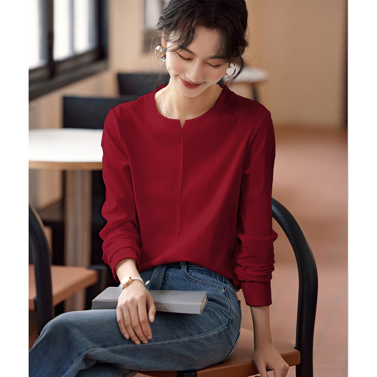 OD106: áo thun nữ dài tay màu trơn cao cấp len sơ mi