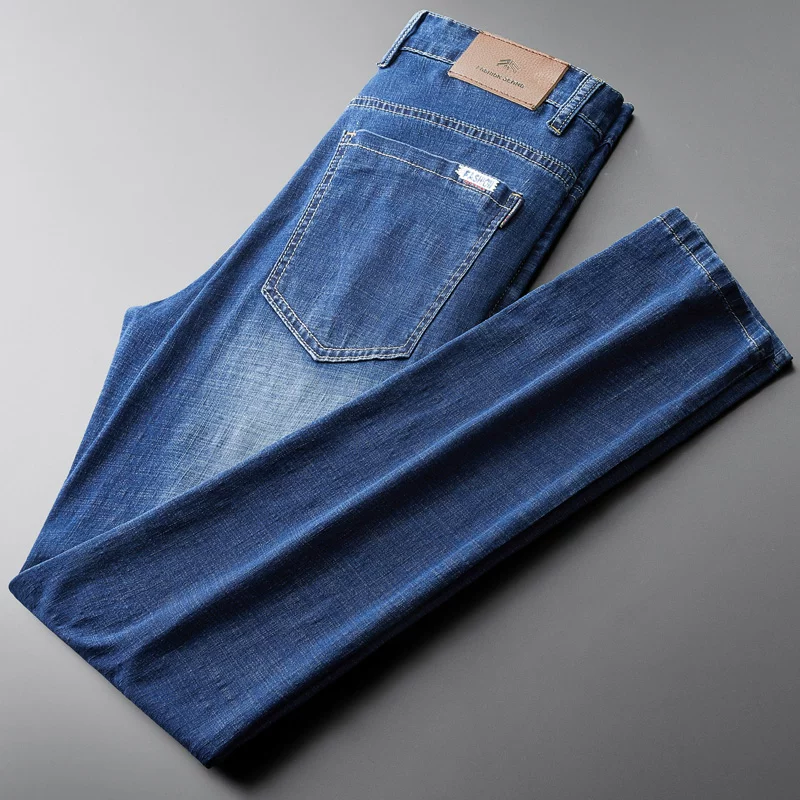 OE953: Quần jeans nam mỏng mùa hè, dáng suông ống đứng, quần dài nam, co giãn