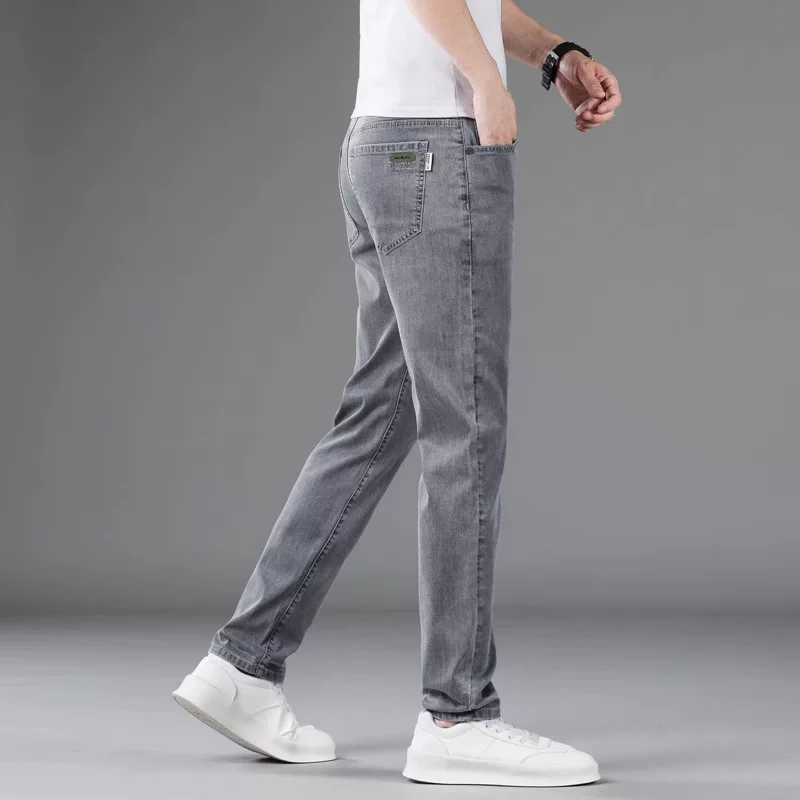OH005: Quần jeans nam Tencel màu xám khói kiểu mới mùa thu Hồng Kông
