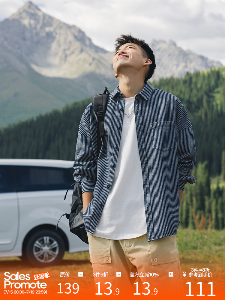 Mã C132: áo sơ mi nam dài tay denim sọc wash trẻ trung