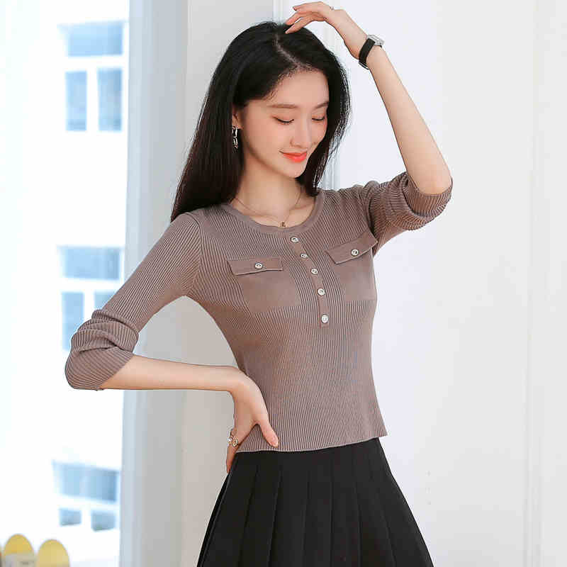 OD967: Áo dệt kim ngắn vừa vặn cho nữ xuân thu