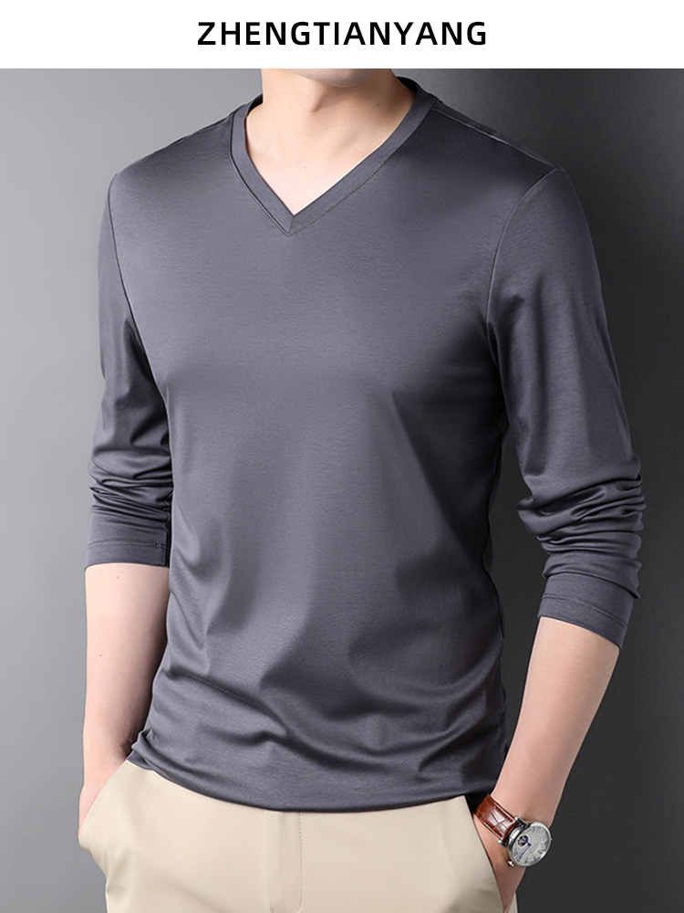 OD310: Áo thun nam tay dài cổ chữ V cotton nguyên chất