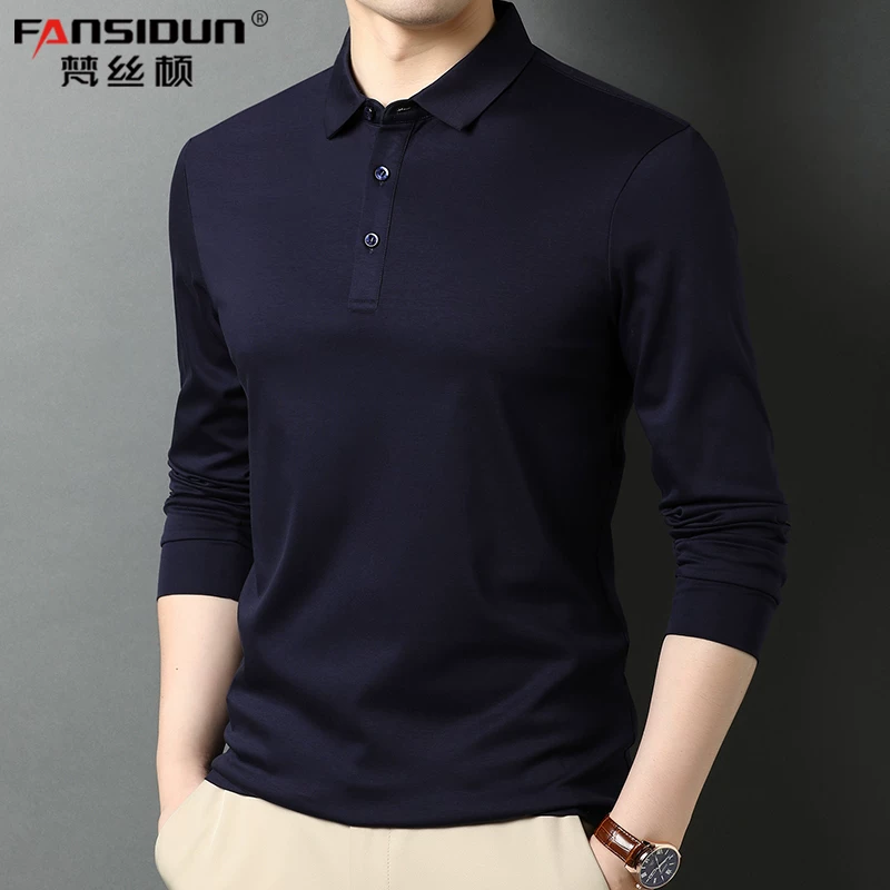 OH143: Áo thun dài tay nam bằng cotton nguyên chất, áo polo trắng