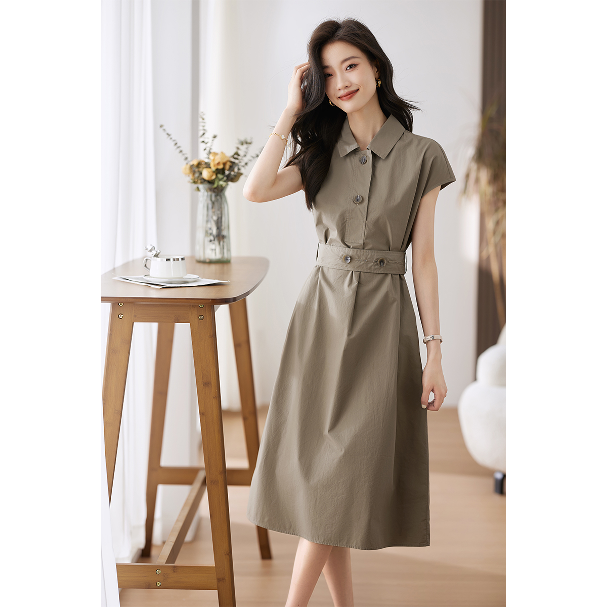 Mã B872: Đầm sơ mi nữ cao cấp ngắn tay thanh lịch mới