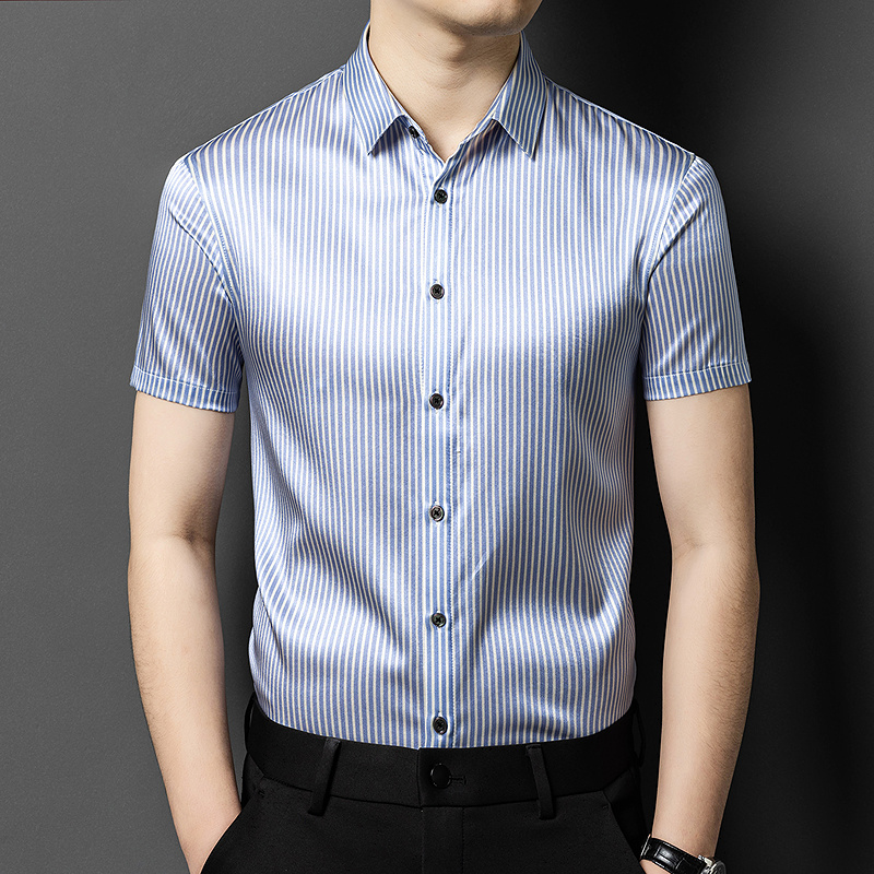 OE804: Áo sơ mi lụa tơ tằm cao cấp tay ngắn cho nam
