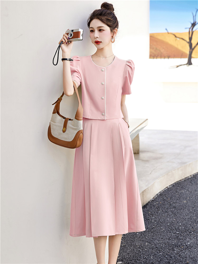 OD556: set áo váy dài sang trọng cao cấp cổ tròn