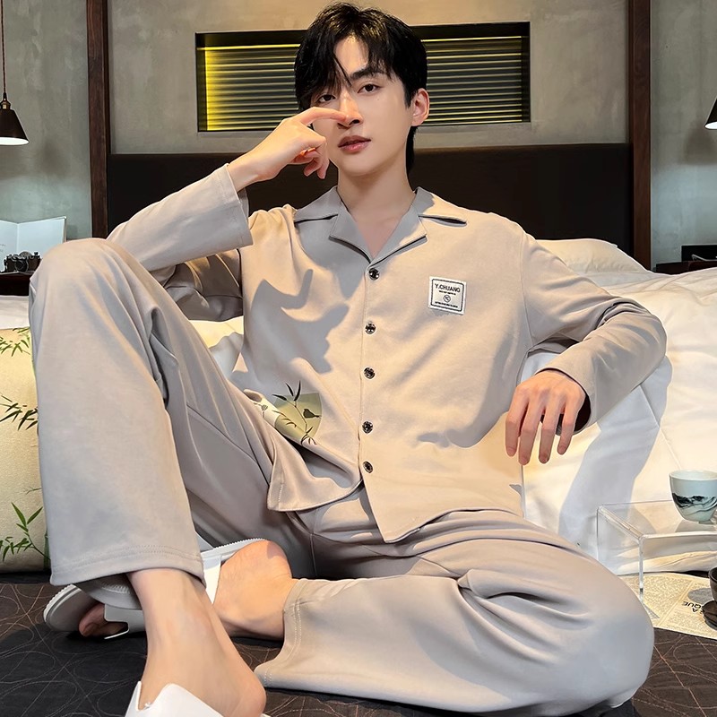 OE483: bộ đồ ngủ nam mặc nhà cotton dài tay quần áo mặc nhà SPNN