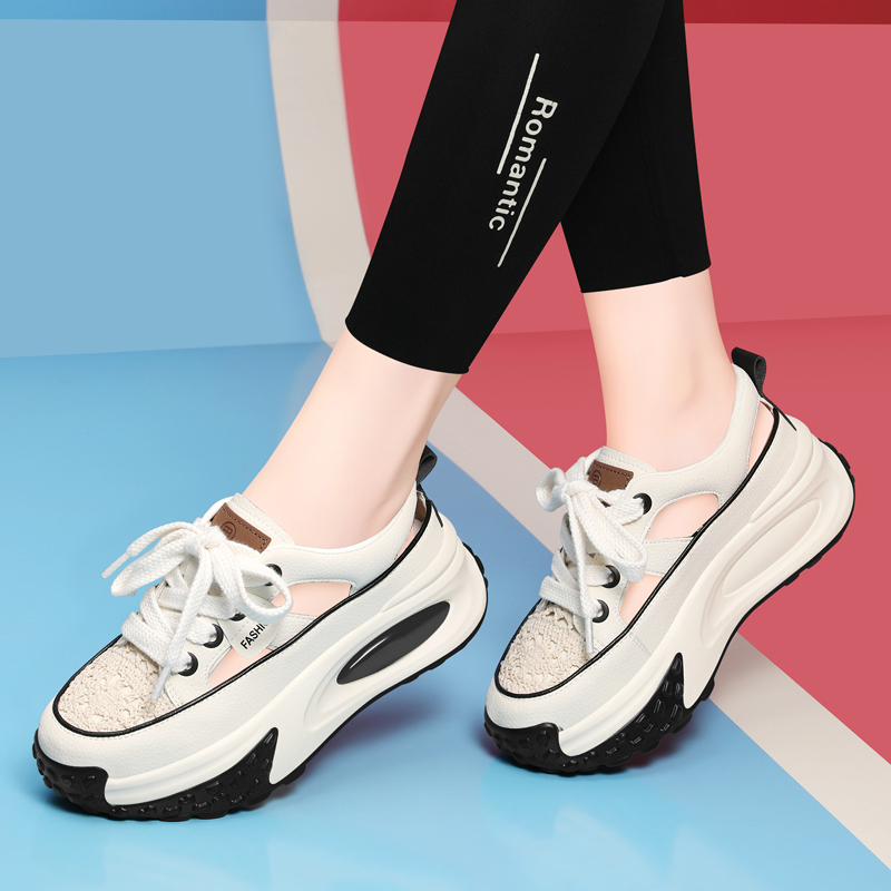 OE720: Giày sandal da thật baotou daddy cho nữ giày thể thao thông thường lưới thoáng khí mới