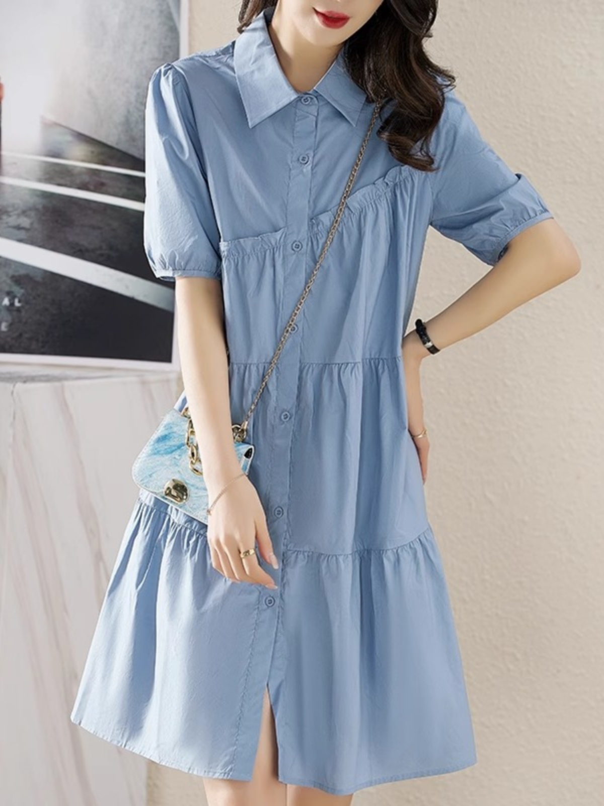 Mã B702: Váy hoa kiểu Pháp nữ mùa hè daisy phồng tay