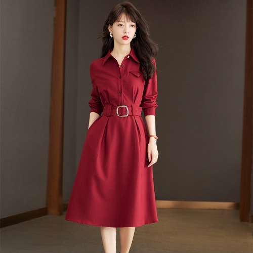 OD044: dress nữ kèm đai màu đỏ sang trọng