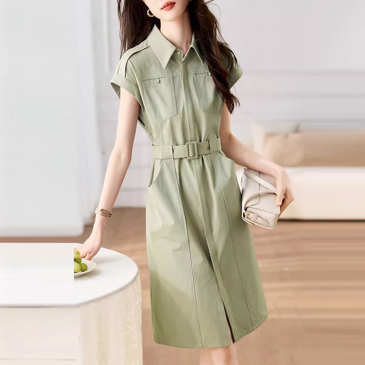 Mã B683: đầm váy ngắn tay thanh lịch đai eo Pc hàn quốc