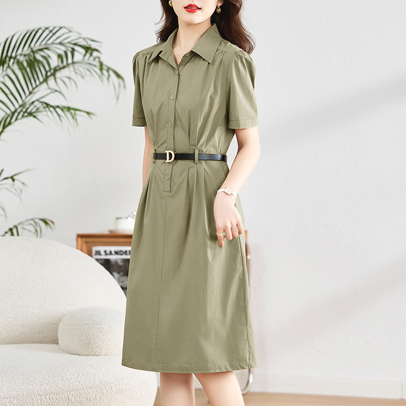 OD558: Đầm sơ mi cotton ngắn tay trang trọng