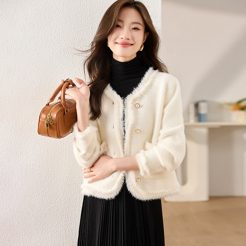 OD822: Áo khoác nữ khoác ngoài nhung chồn cardigan ngắn cao cấp phong cách