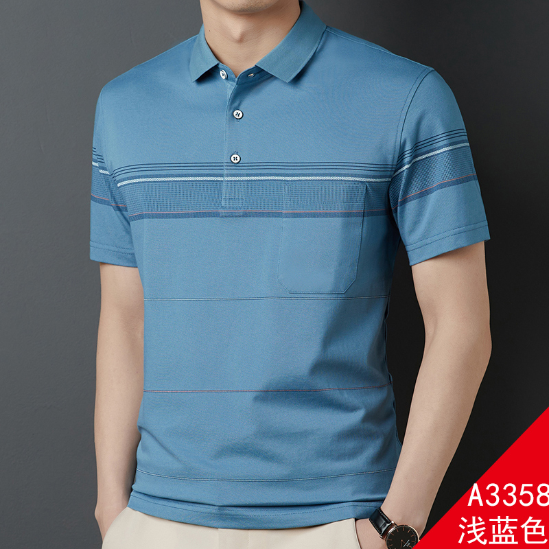OE757: Áo thun nam cao cấp tay ngắn mùa hè cho bố trung niên cổ trắng có túi áo thun POLO cotton mercerized