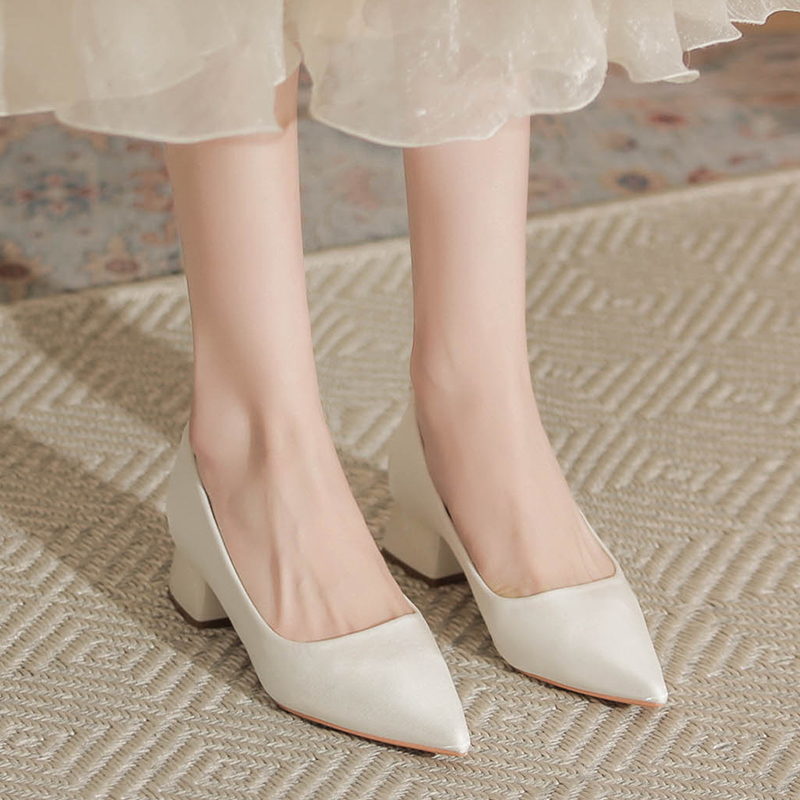 OE431: Giày cao gót nữ satin cao cấp gót dày