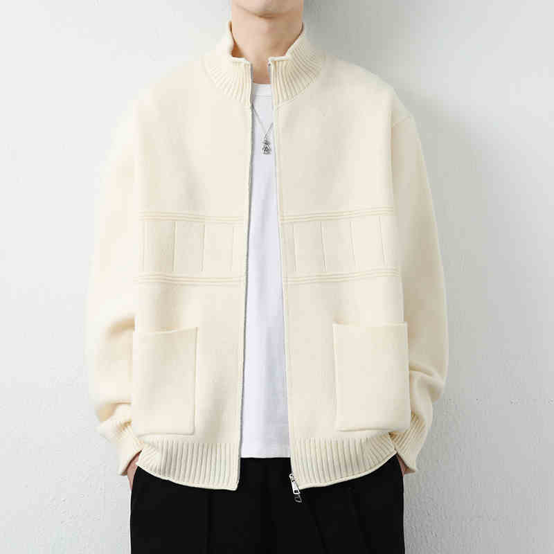 OC394: Áo khoác nam len cardigan cổ áo đứng