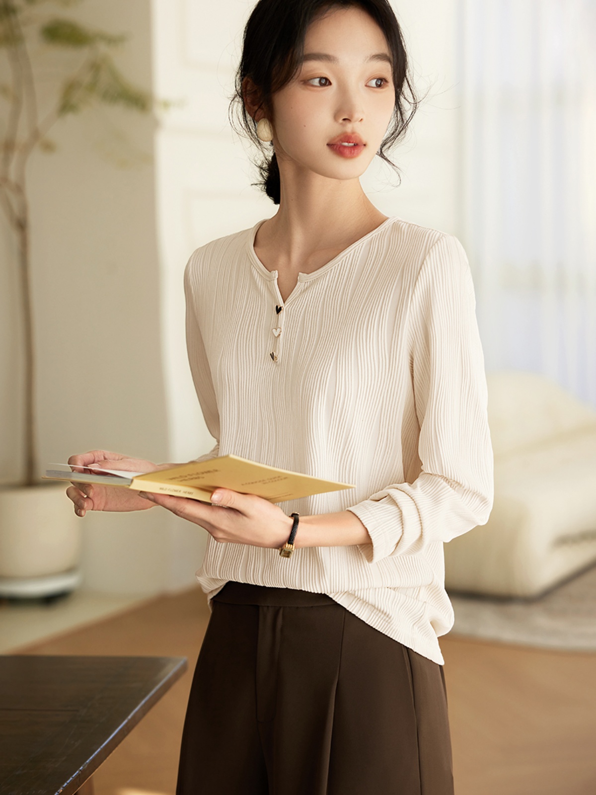 OD105: áo thun len nữ cổ tròn sơ mi