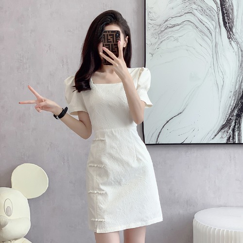 OD643: Đầm sườn xám Váy trắng jacquard cao cấp kiểu Pháp