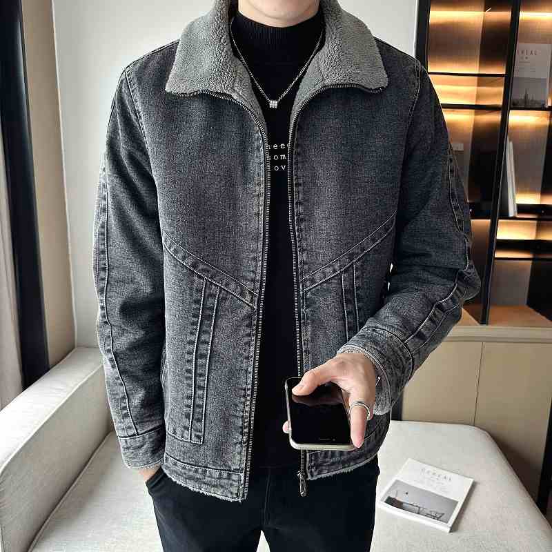 OC141: Áo khoác mùa đông nam denim cao cấp dày ấm cổ lông thú áo khoác nam cao cấp