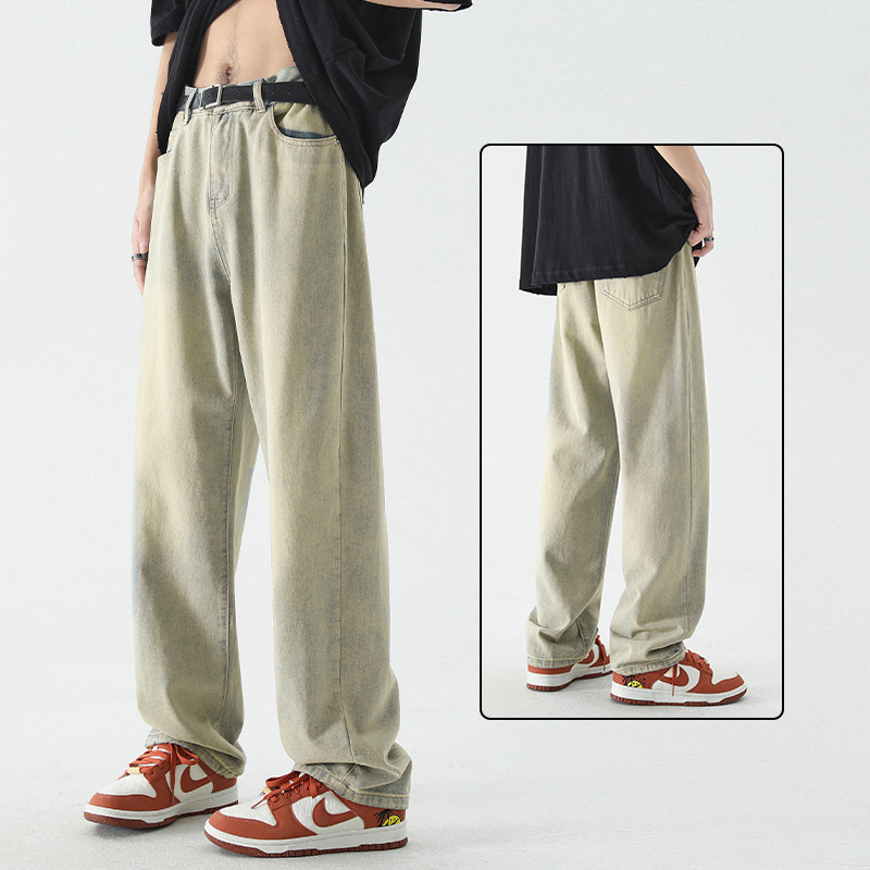 OE795: Quần jeans nam phong cách mới quần dài giản dị lưng thun