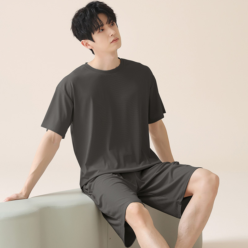 OE488: Bộ đồ ngủ nam SPNN mùa hè thanh niên trung niên modal cotton quần short tay ngắn lụa băng