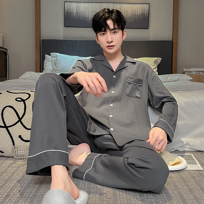 OE490: Bộ đồ ngủ nam SPNN mùa hè lưới phong cách tay ngắn cotton