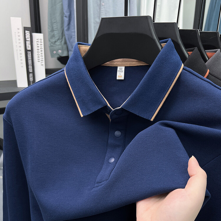 OE278: Áo thun nam cao cấp POLO ve áo giản dị mới 100% cotton dài tay