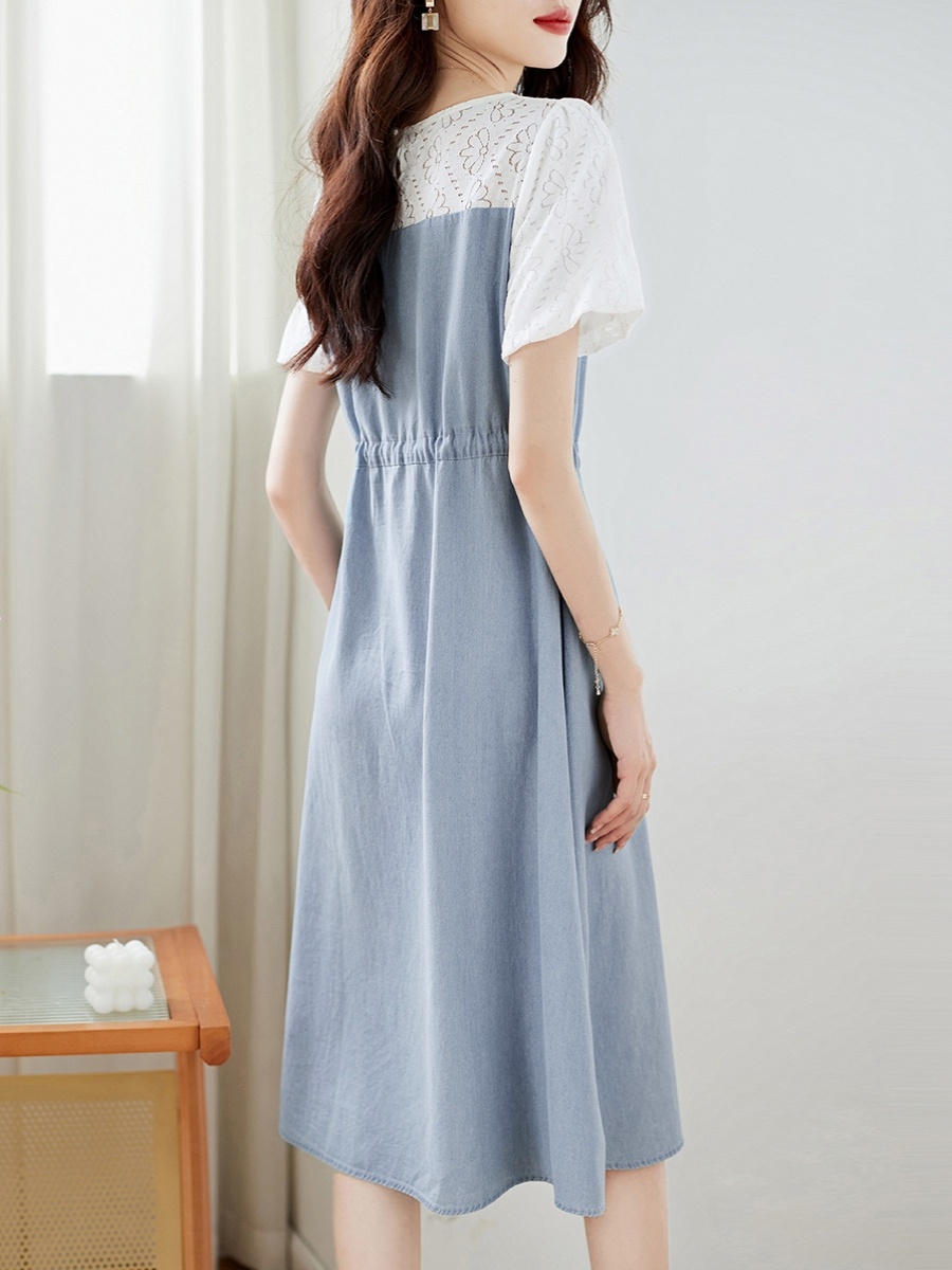 OD057: đầm phối dây buộc eo dáng xòe nhẹ