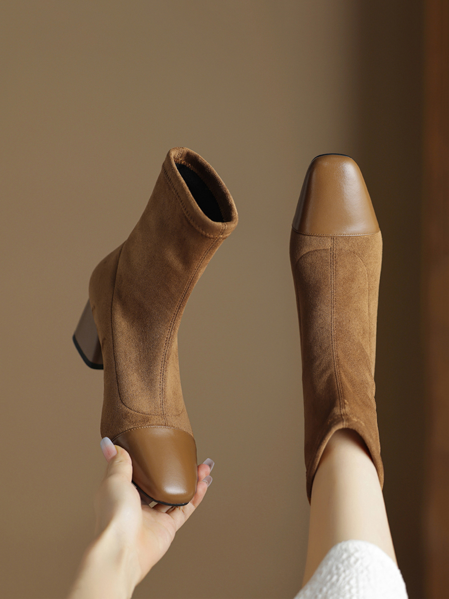 OC886: Giày bốt nữ da lộn mũi nhọn kiểu Pháp Giày bốt Martin