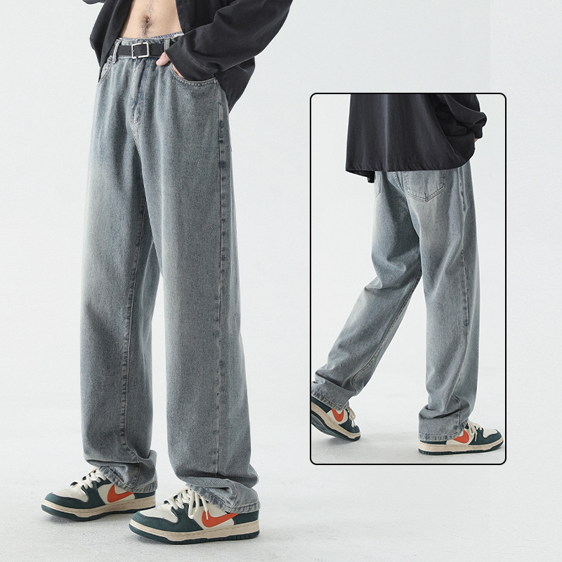OE795: Quần jeans nam phong cách mới quần dài giản dị lưng thun