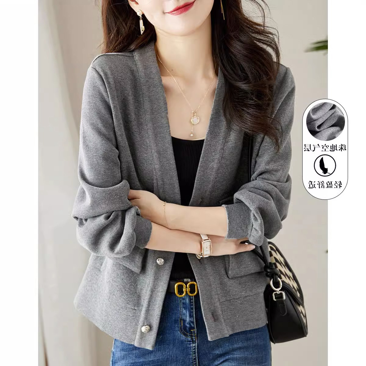 OD543: áo cardigan màu xám áo khoác ngắn cho nữ