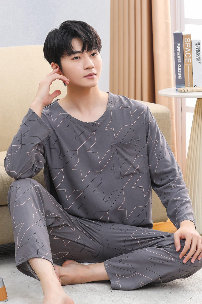 OE493: Bộ đồ ngủ lụa cotton mùa hè cho người trung niên