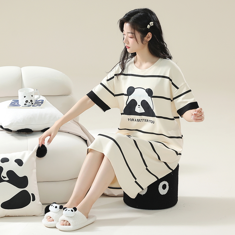 OE524: Váy ngủ nữ SPNN mùa hè cotton nguyên chất tay ngắn váy mỏng rộng rãi cỡ lớn